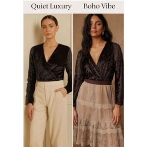 Crushed Velvet Black Long Sleeve Wrap Body Suit  Dark Romance Whimsigoth Goth XL